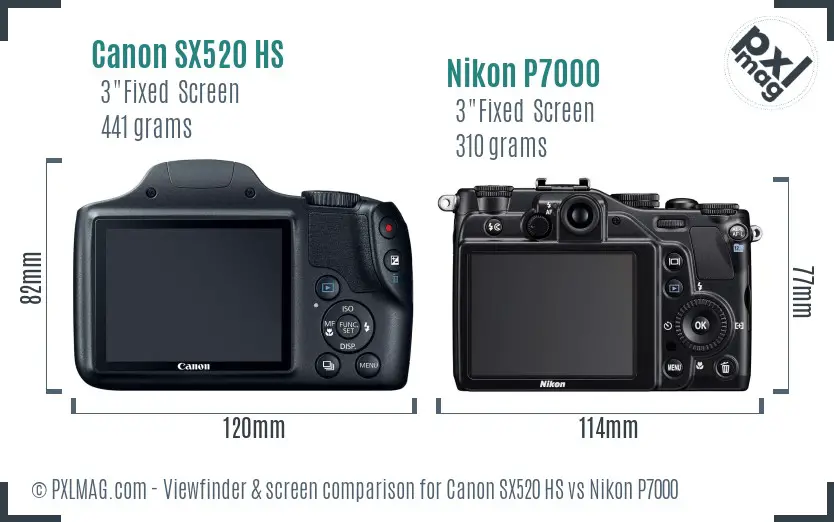 Canon SX520 HS vs Nikon P7000 Screen and Viewfinder comparison