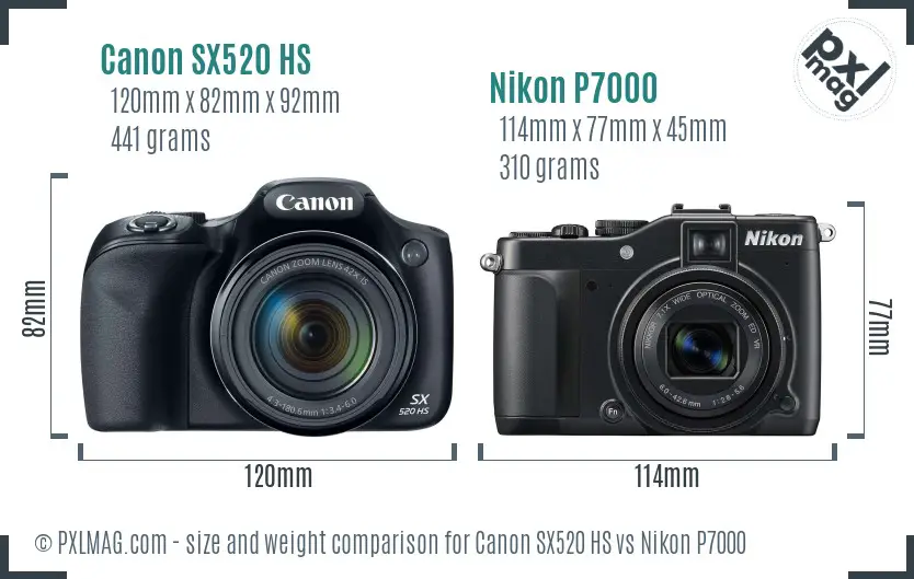 Canon SX520 HS vs Nikon P7000 size comparison