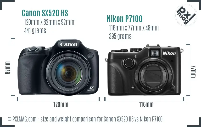 Canon SX520 HS vs Nikon P7100 size comparison Canon SX520 HS vs Nikon P7100 size comparison