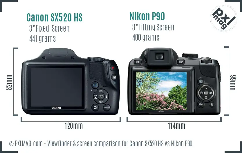 Canon SX520 HS vs Nikon P90 Screen and Viewfinder comparison Canon SX520 HS vs Nikon P90 Screen and Viewfinder comparison