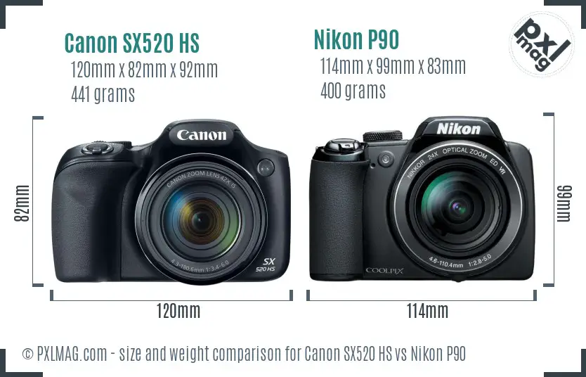 Canon SX520 HS vs Nikon P90 size comparison Canon SX520 HS vs Nikon P90 size comparison