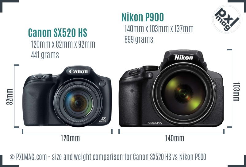 Canon SX520 HS vs Nikon P900 size comparison