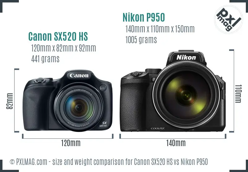 Canon SX520 HS vs Nikon P950 size comparison