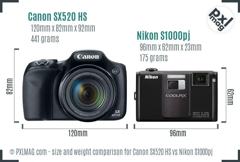 Canon SX520 HS vs Nikon S1000pj size comparison