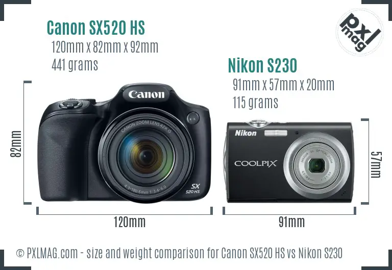 Canon SX520 HS vs Nikon S230 size comparison