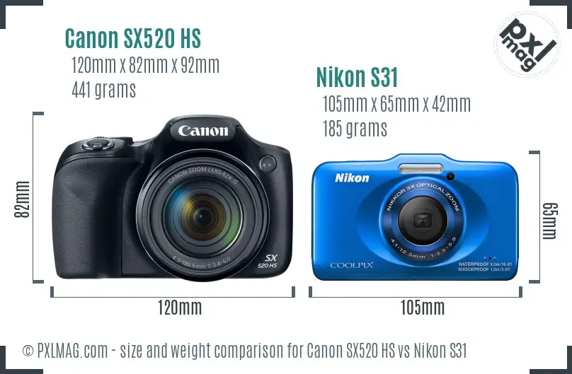 Canon SX520 HS vs Nikon S31 size comparison