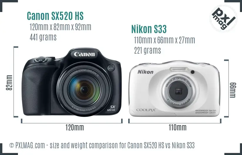 Canon SX520 HS vs Nikon S33 size comparison