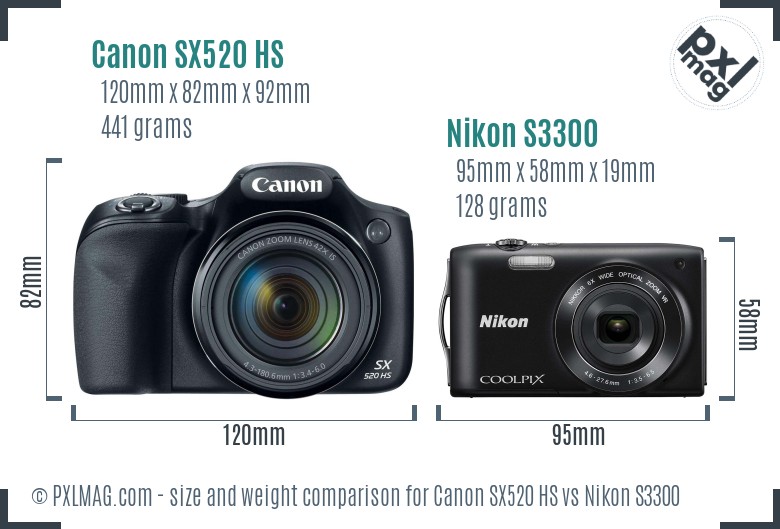 Canon SX520 HS vs Nikon S3300 size comparison
