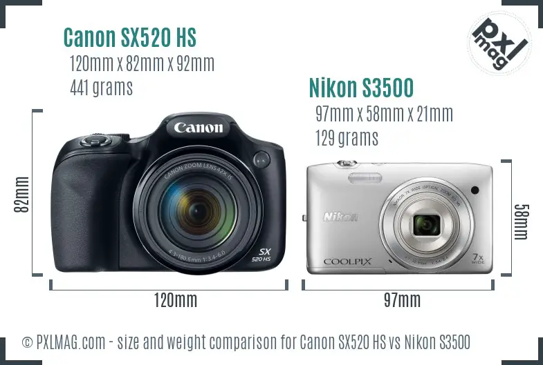 Canon SX520 HS vs Nikon S3500 size comparison