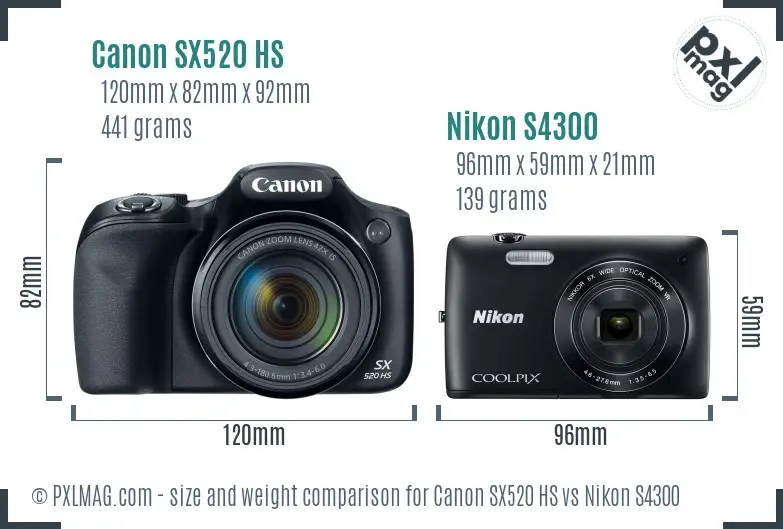 Canon SX520 HS vs Nikon S4300 size comparison