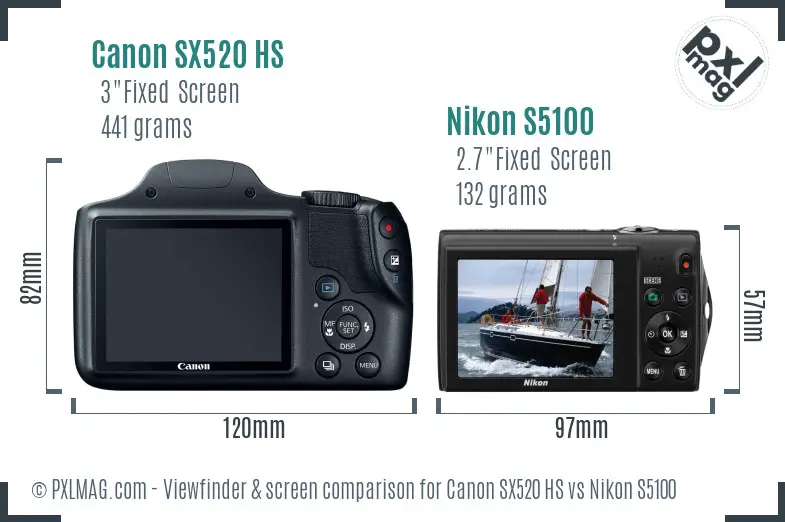LCD screen and interface comparison of Canon SX520 HS and Nikon S5100