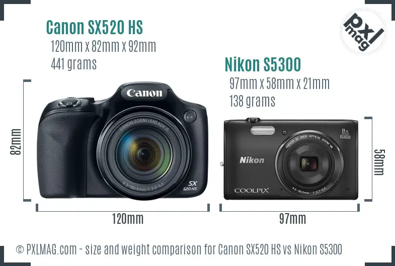 Canon SX520 HS vs Nikon S5300 size comparison