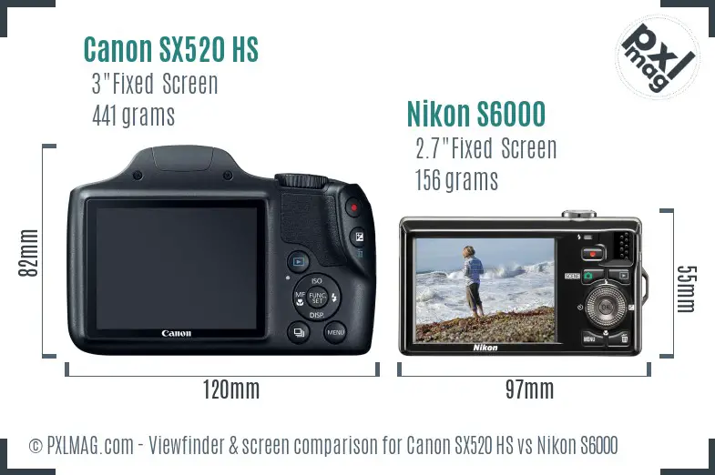 Canon SX520 HS vs Nikon S6000 Screen and Viewfinder comparison Canon SX520 HS vs Nikon S6000 Screen and Viewfinder comparison