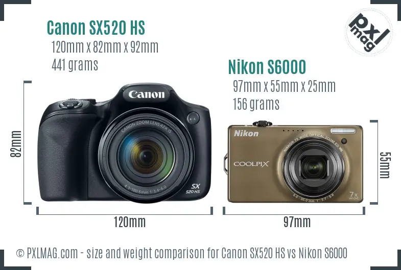 Canon SX520 HS vs Nikon S6000 size comparison Canon SX520 HS vs Nikon S6000 size comparison