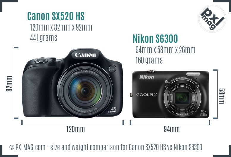 Canon SX520 HS vs Nikon S6300 size comparison