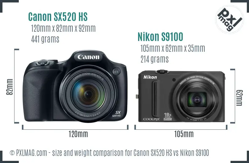 Canon SX520 HS vs Nikon S9100 size comparison