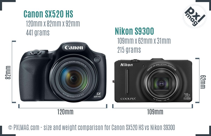 Canon SX520 HS vs Nikon S9300 size comparison