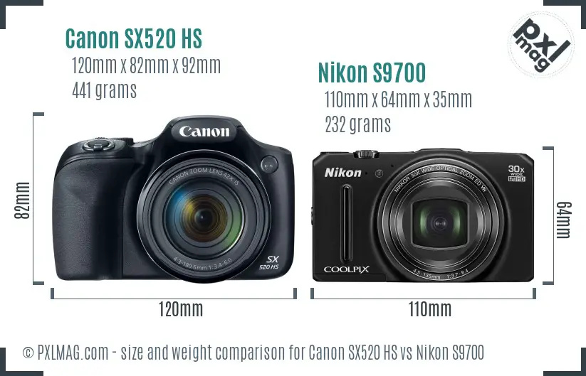 Canon SX520 HS vs Nikon S9700 size comparison