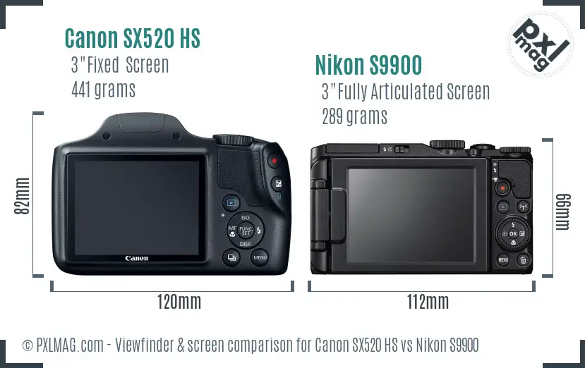 Canon SX520 HS vs Nikon S9900 Screen and Viewfinder comparison