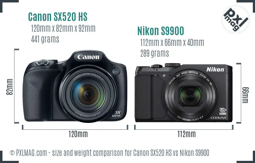 Canon SX520 HS vs Nikon S9900 size comparison