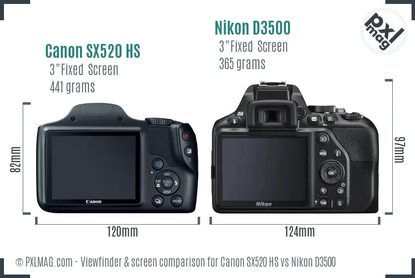 Canon SX520 HS vs Nikon D3500 Screen and Viewfinder comparison