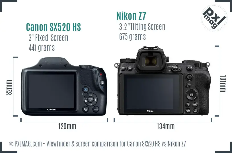 Canon SX520 HS vs Nikon Z7 Screen and Viewfinder comparison