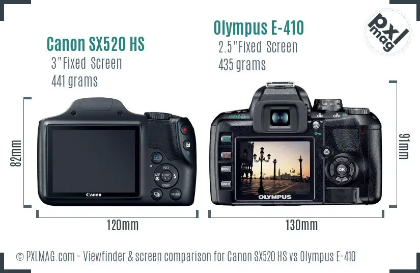 Canon SX520 HS vs Olympus E-410 Screen and Viewfinder comparison