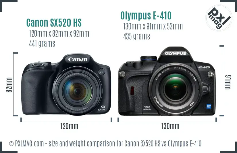 Canon SX520 HS vs Olympus E-410 size comparison