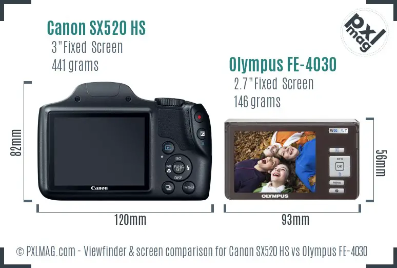 Canon SX520 HS vs Olympus FE-4030 Screen and Viewfinder comparison