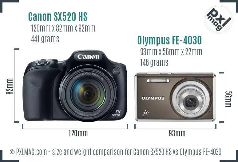 Canon SX520 HS vs Olympus FE-4030 size comparison