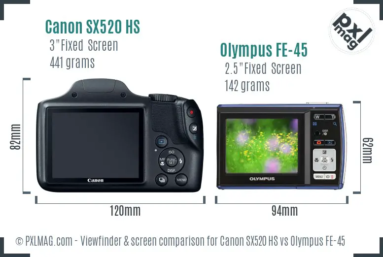 Canon SX520 HS vs Olympus FE-45 Screen and Viewfinder comparison Canon SX520 HS vs Olympus FE-45 Screen and Viewfinder comparison