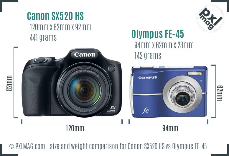 Canon SX520 HS vs Olympus FE-45 size comparison Canon SX520 HS vs Olympus FE-45 size comparison
