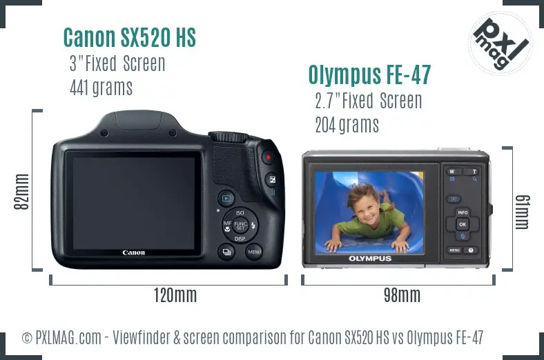 Canon SX520 HS vs Olympus FE-47 Screen and Viewfinder comparison