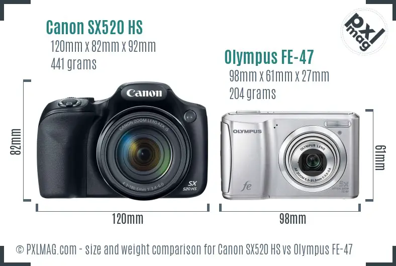 Canon SX520 HS vs Olympus FE-47 size comparison