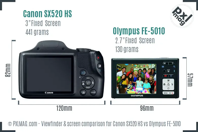 Canon SX520 HS vs Olympus FE-5010 Screen and Viewfinder comparison