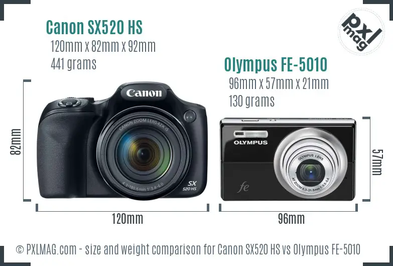Canon SX520 HS vs Olympus FE-5010 size comparison