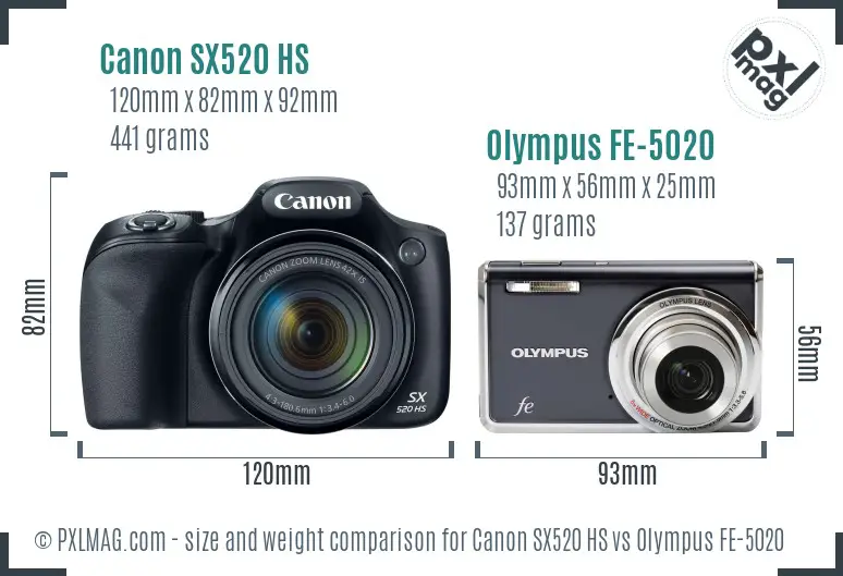 Canon SX520 HS vs Olympus FE-5020 size comparison Canon SX520 HS vs Olympus FE-5020 size comparison