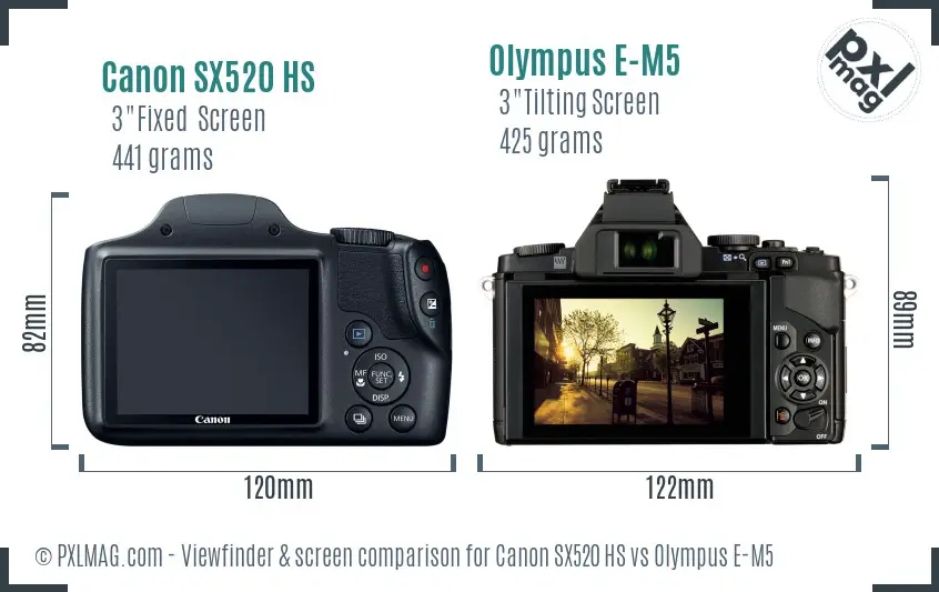 Canon SX520 HS vs Olympus E-M5 Screen and Viewfinder comparison
