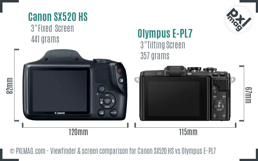 Canon SX520 HS vs Olympus E-PL7 Screen and Viewfinder comparison