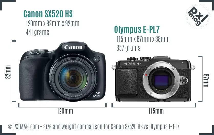 Canon SX520 HS vs Olympus E-PL7 size comparison