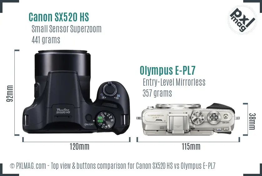 Canon SX520 HS vs Olympus E-PL7 top view buttons comparison