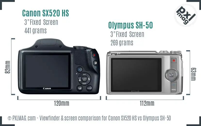 Canon SX520 HS vs Olympus SH-50 Screen and Viewfinder comparison