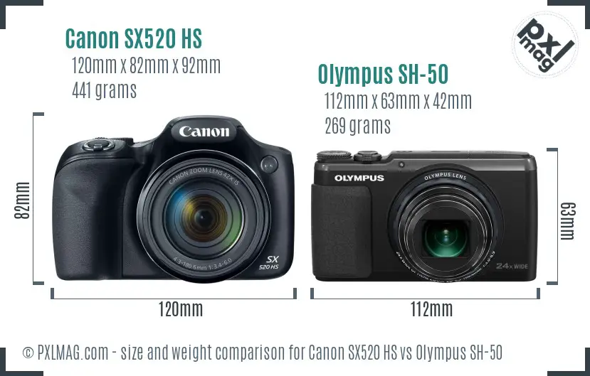 Canon SX520 HS vs Olympus SH-50 size comparison