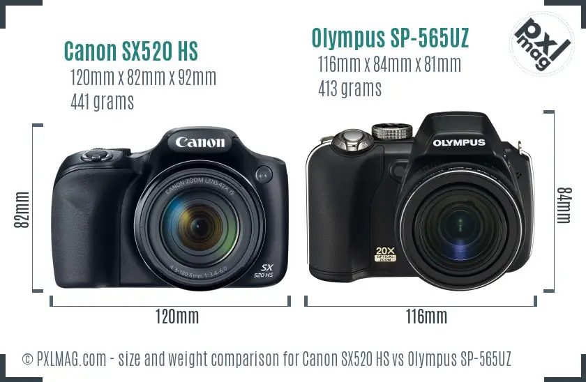 Canon SX520 HS vs Olympus SP-565UZ size comparison