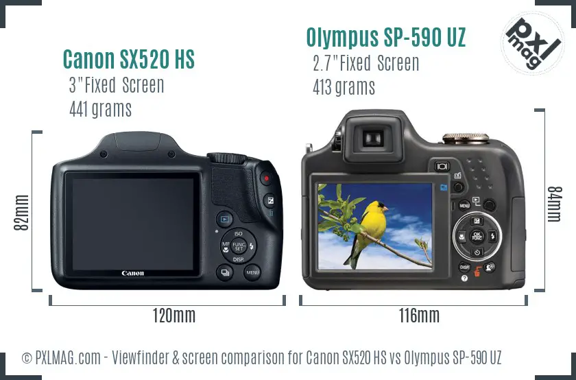 Canon SX520 HS vs Olympus SP-590 UZ Screen and Viewfinder comparison