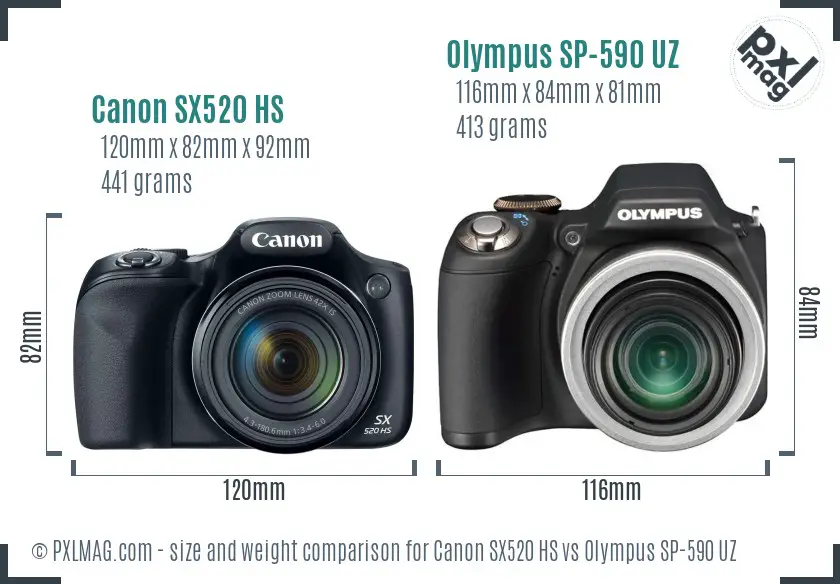 Canon SX520 HS vs Olympus SP-590 UZ size comparison