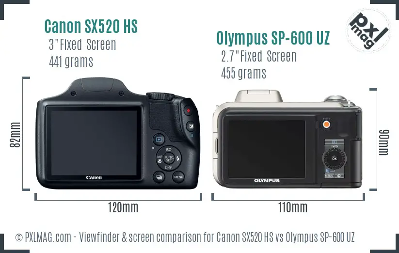 Canon SX520 HS vs Olympus SP-600 UZ Screen and Viewfinder comparison