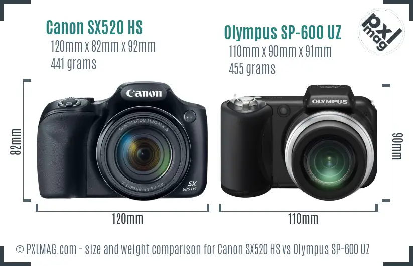 Canon SX520 HS vs Olympus SP-600 UZ size comparison