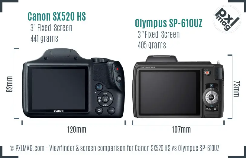 Canon SX520 HS vs Olympus SP-610UZ Screen and Viewfinder comparison Canon SX520 HS vs Olympus SP-610UZ Screen and Viewfinder comparison