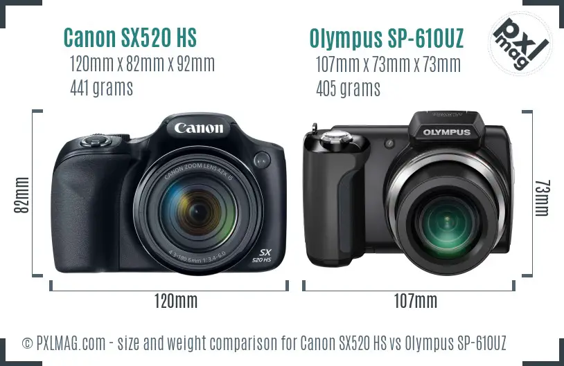 Canon SX520 HS vs Olympus SP-610UZ size comparison Canon SX520 HS vs Olympus SP-610UZ size comparison